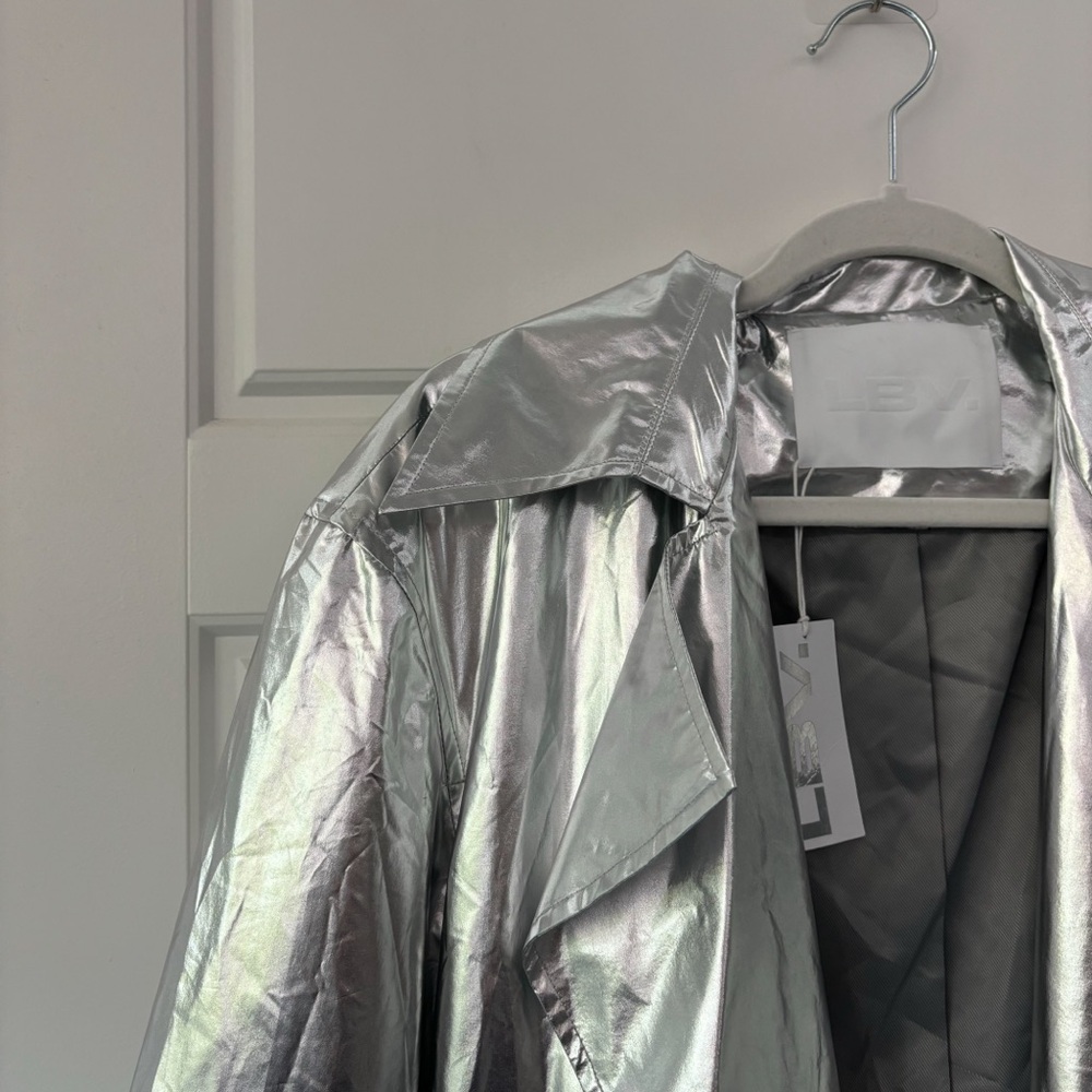 Silver Metallic Trench Coat - Women's Stylish Wrap Trench - Picture 7 of 8